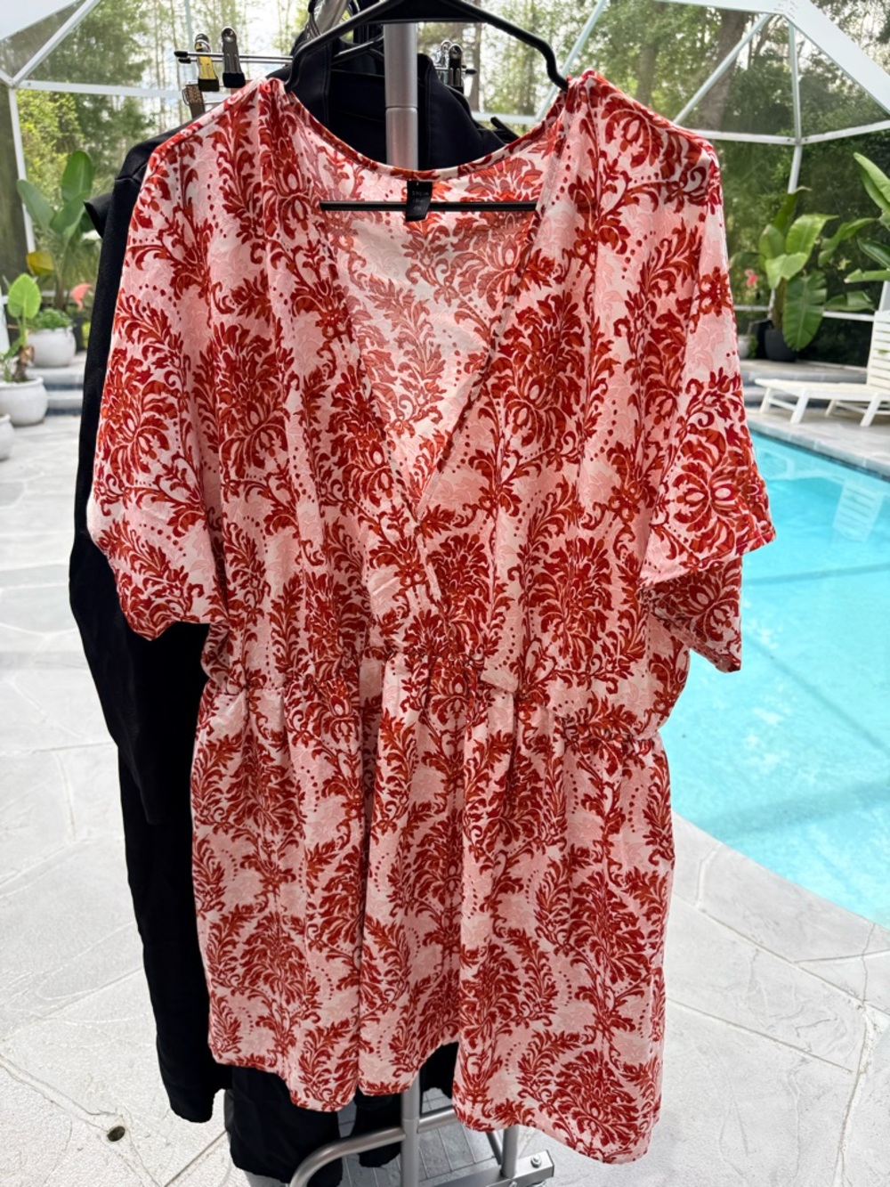 SHEIN Curve Red Floral Dress 4XL Plus Size Boho Flowy Peplum Top Short Sleeve